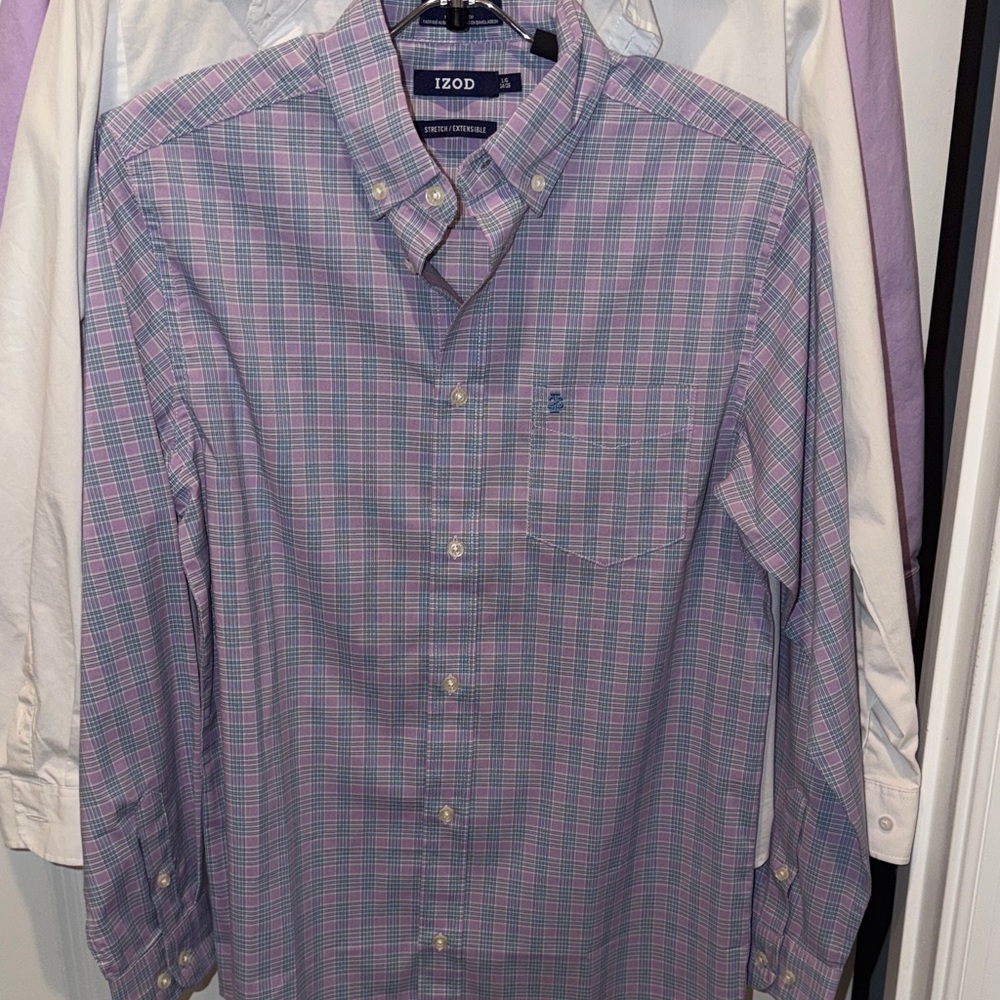 Izod Boy's Lavender and White Plaid Shirt Bundle - Picture 2 of 8